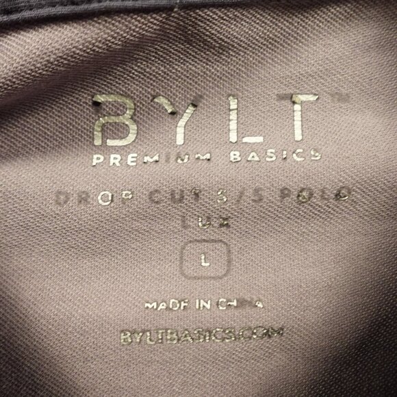 BYLT Drop-Cut Polo Shirt Men’s Large Mauve Gray Polka Dot Stretch - Picture 2 of 7